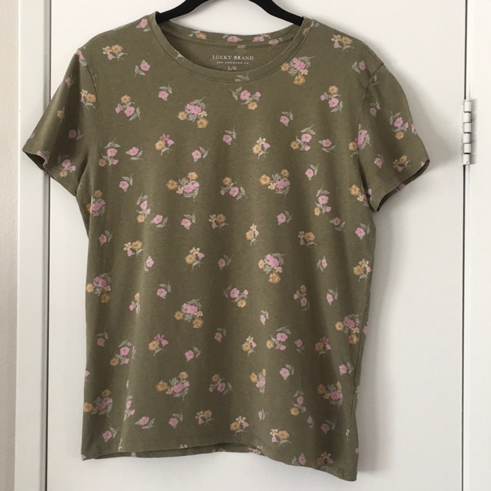 Lucky tee green floral print Sz L